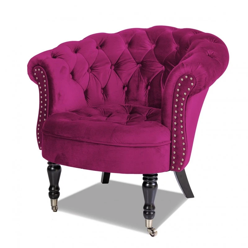 Фотьойл Честърфийлд Людовик, вишнево червено кадифе